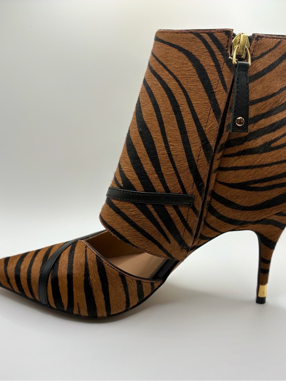 Paolo Brown and Black Zebra-Print Pointed Stiletto Ankle Boots